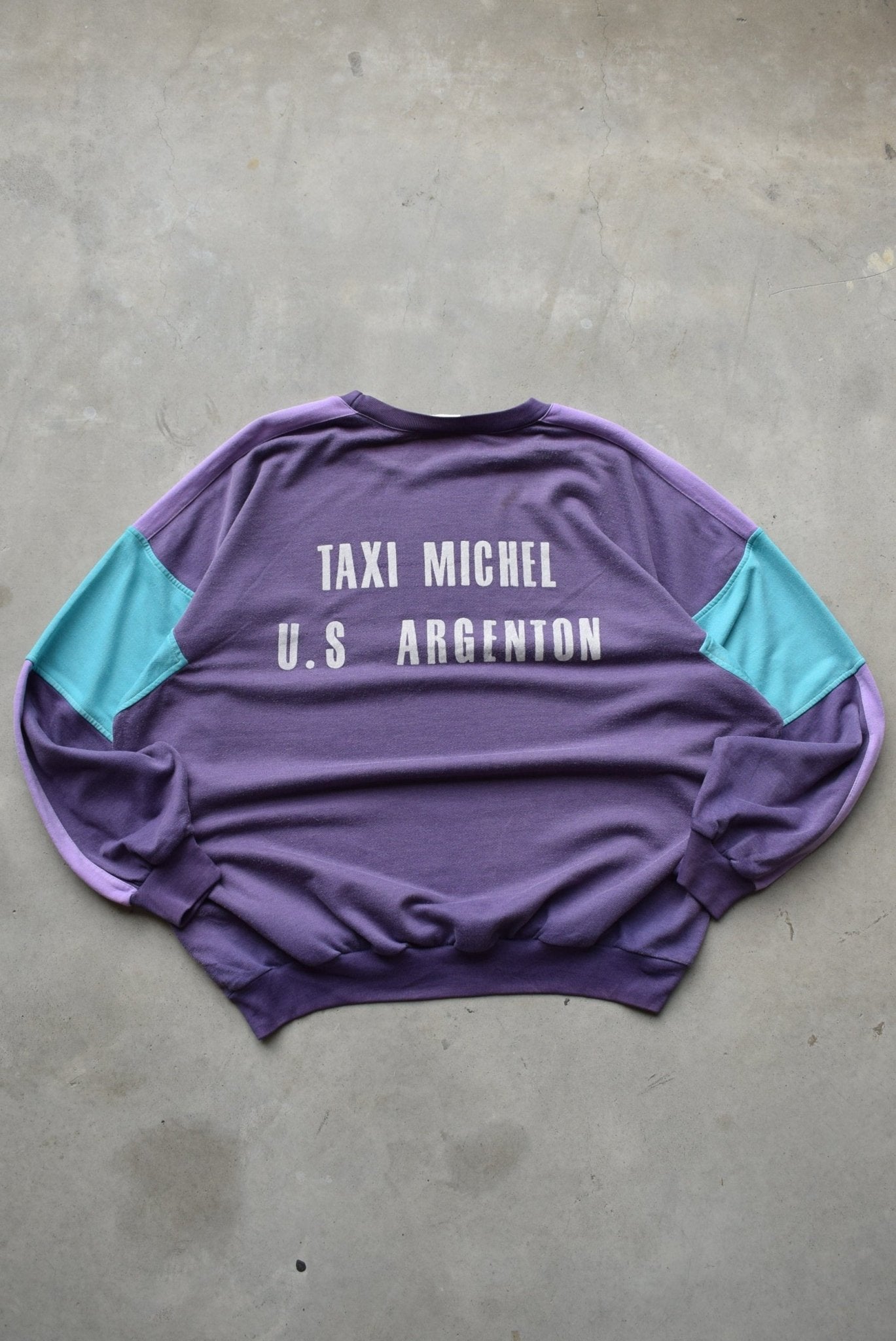 Adidas Purple Graphic Spellout Crewneck — 1980s (XL) - Retrospective Store