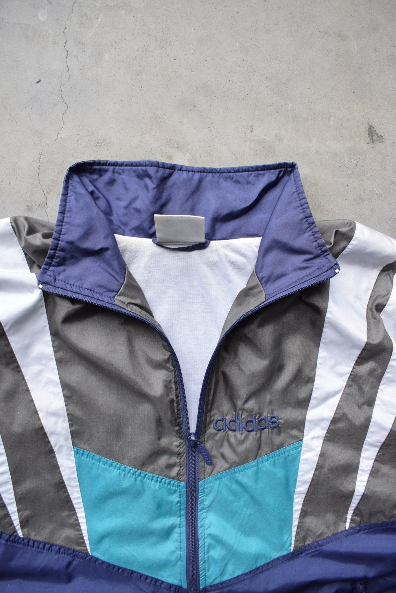 Adidas Purple & Grey Embroidered Spellout Jacket — 1990s (L) - Retrospective Store
