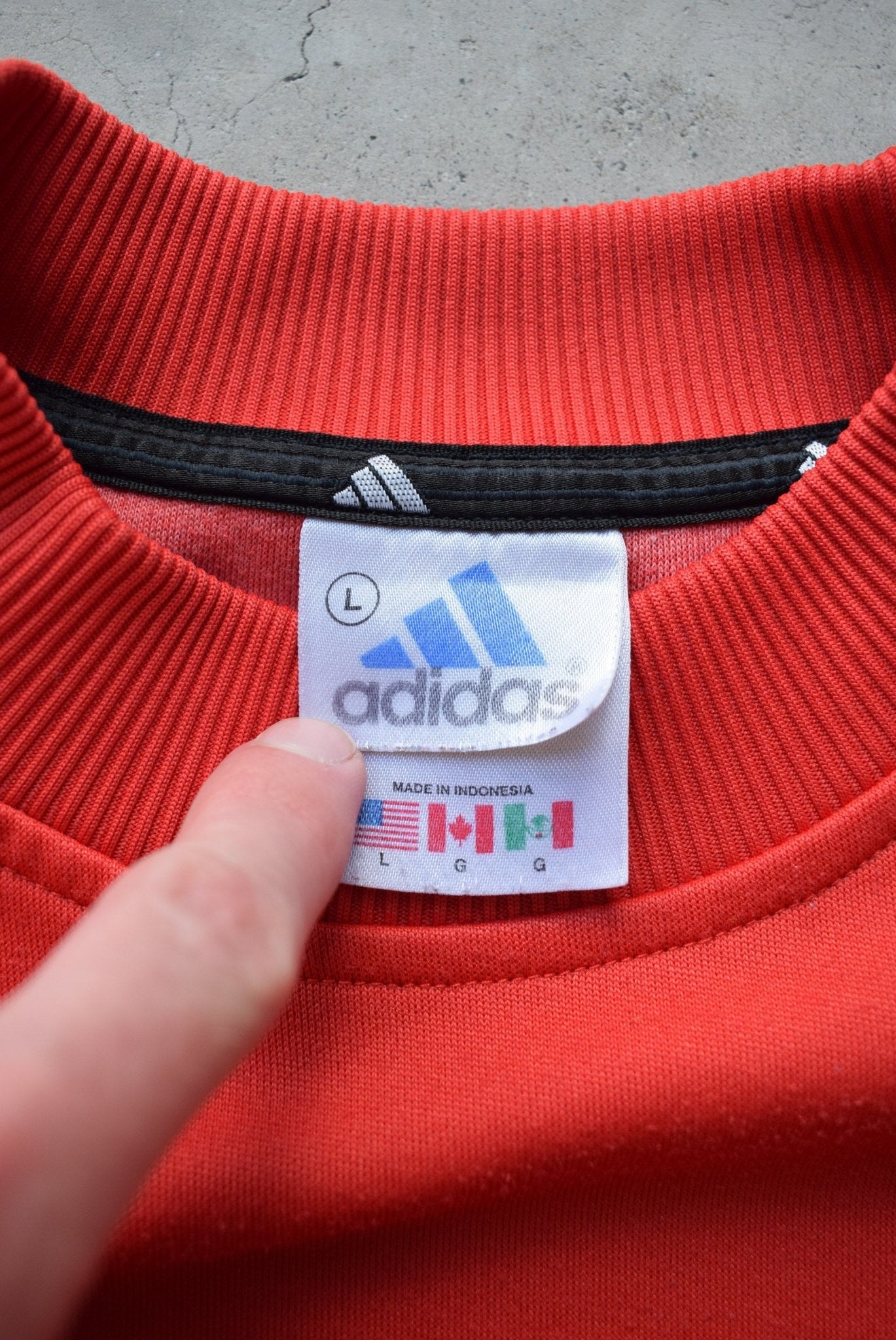 Adidas Red Embroidered Logo Crewneck — 1990s (L) - Retrospective Store