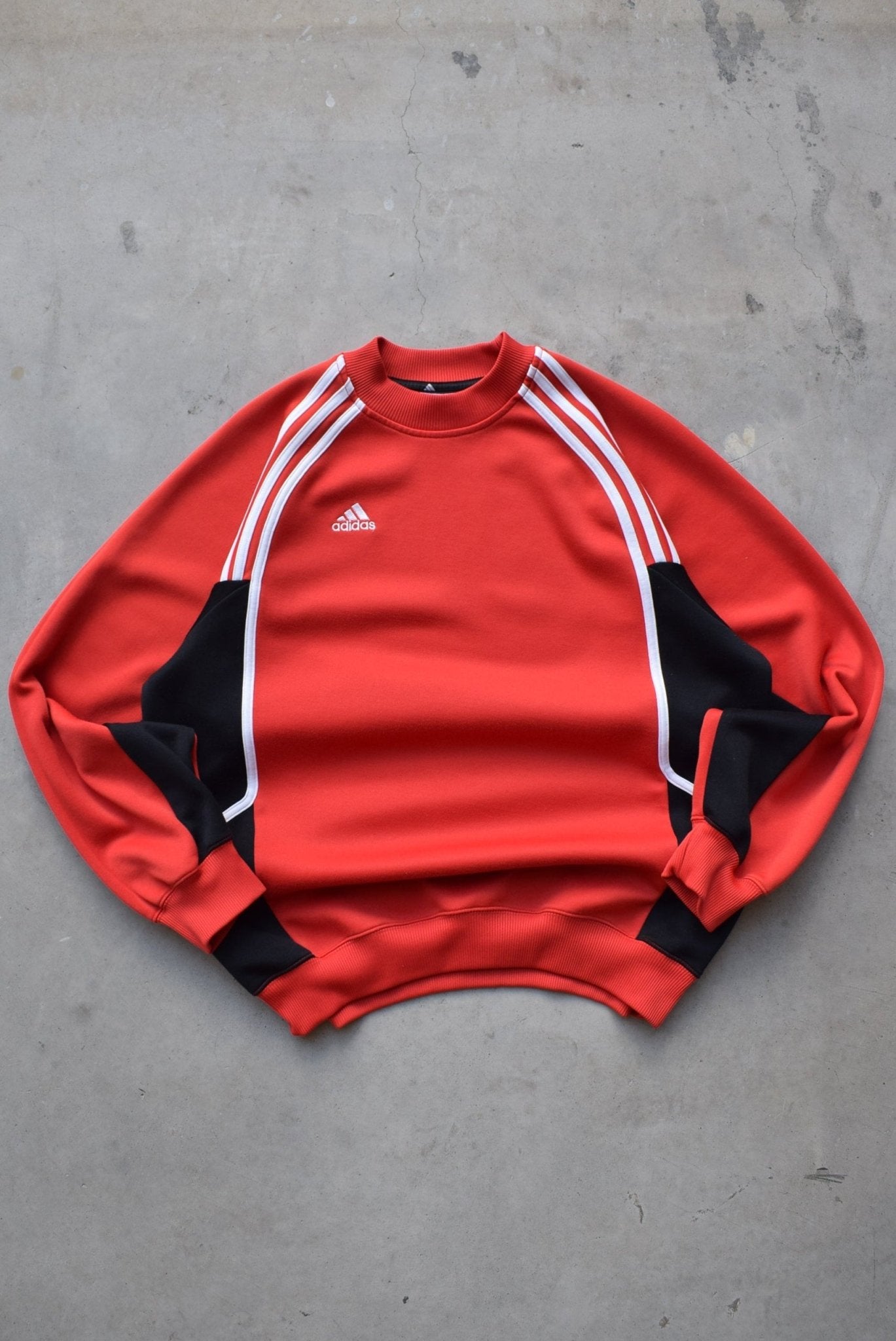Adidas Red Embroidered Logo Crewneck — 1990s (L) - Retrospective Store