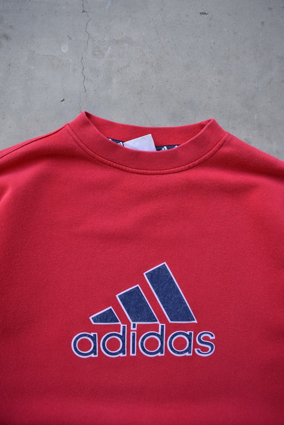 Adidas Red Embroidered Spellout Crewneck — 1990s (L) - Retrospective Store