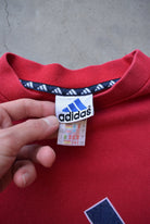 Adidas Red Embroidered Spellout Crewneck — 1990s (L) - Retrospective Store