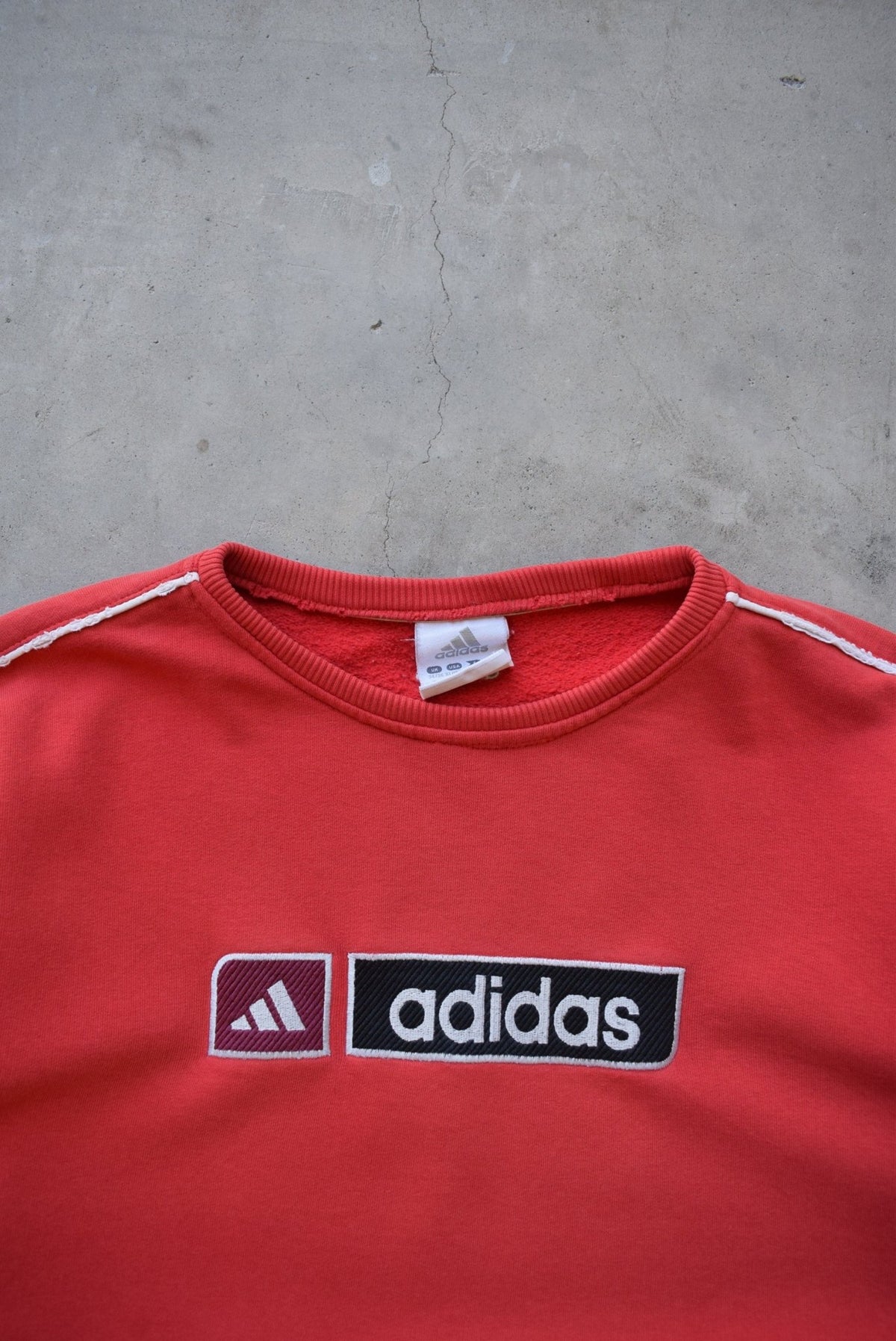 Adidas Red Embroidered Spellout Crewneck — 1990s (S) - Retrospective Store