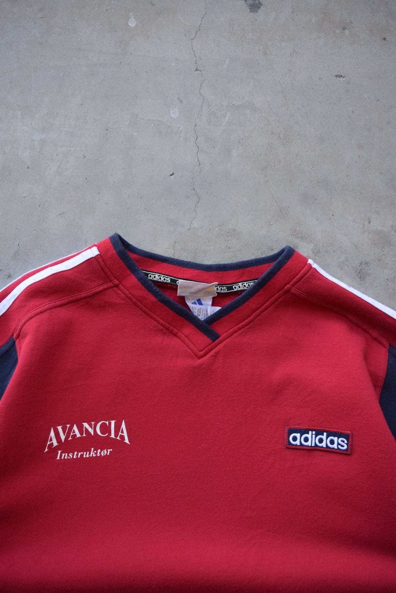 Adidas Red Embroidered Spellout Crewneck — 1990s (XL) - Retrospective Store