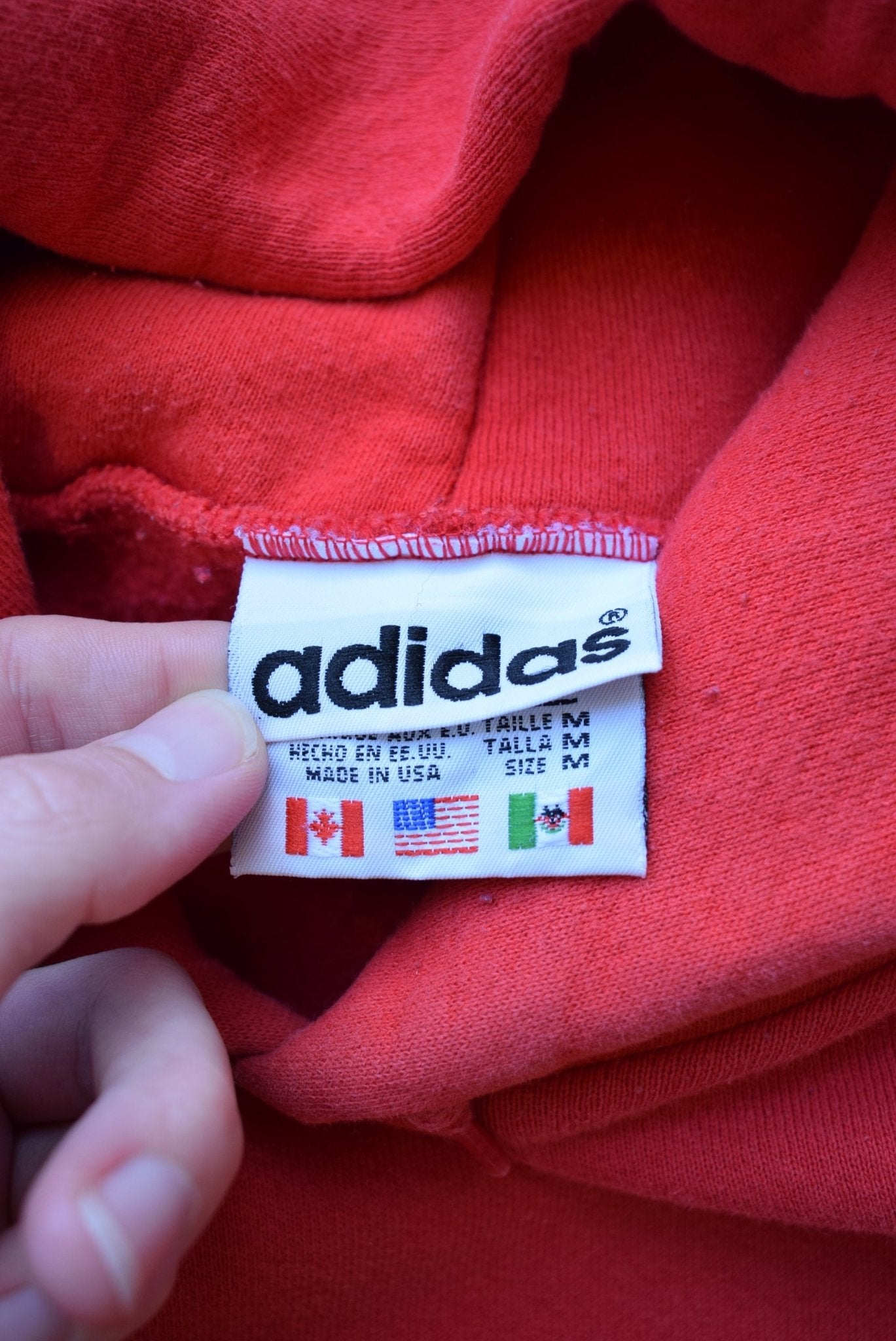 Adidas Red Embroidered Spellout Hoodie — 1990s (M/L) - Retrospective Store