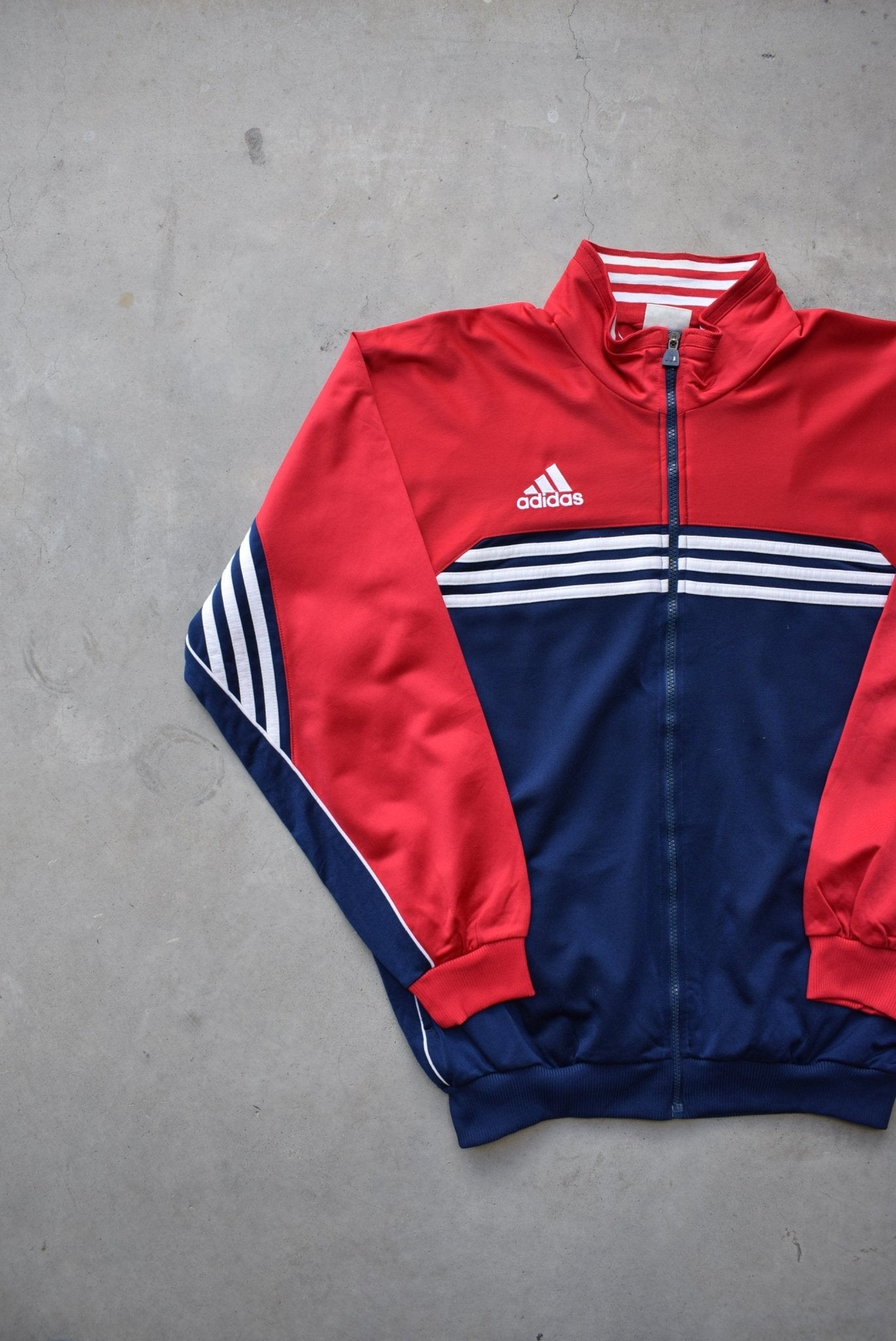 Adidas Red & Navy Embroidered Spellout Jacket — 1990s (L) - Retrospective Store