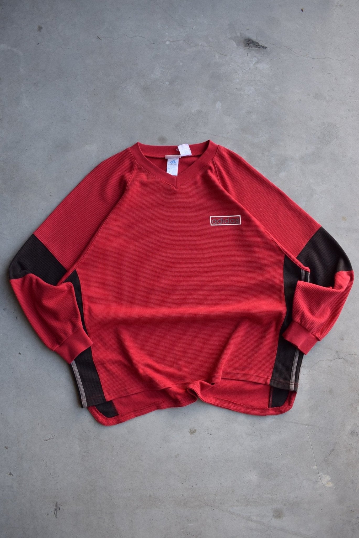 Adidas Red Spellout Long Sleeve Pullover — 1990s (XXL) - Retrospective Store