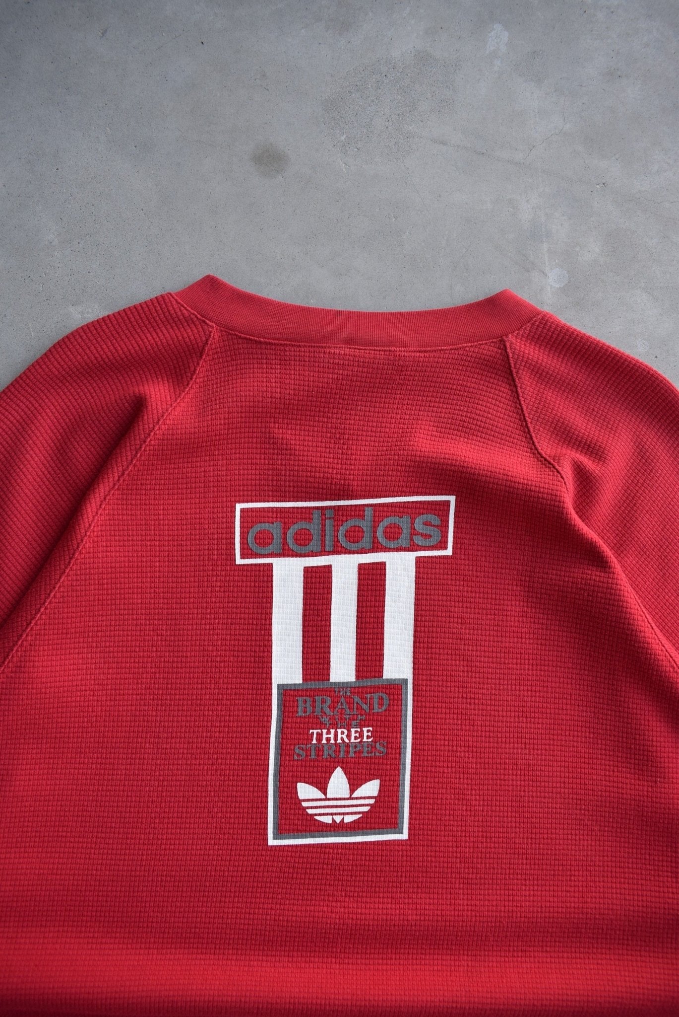 Adidas Red Spellout Long Sleeve Pullover — 1990s (XXL) - Retrospective Store