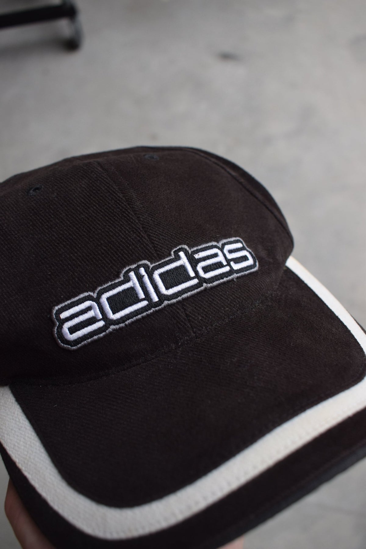 Adidas Sample Black Embroidered Spellout Hat — 1990s (YOUTH) - Retrospective Store