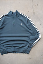 Adidas Slate Grey Embroidered Logo Quarter Zip — 2000s (XXL) - Retrospective Store