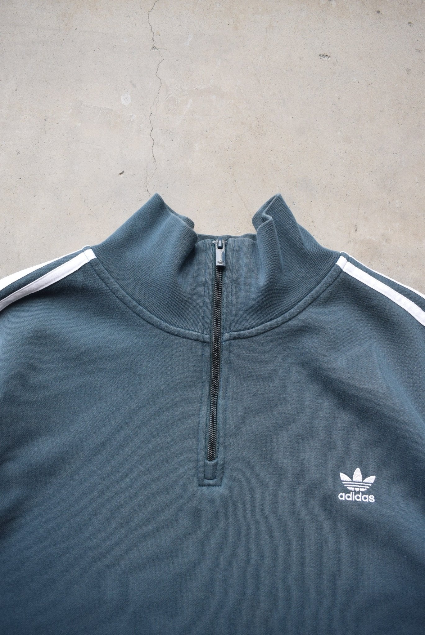 Adidas Slate Grey Embroidered Logo Quarter Zip — 2000s (XXL) - Retrospective Store