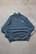 Adidas Slate Grey Embroidered Logo Quarter Zip — 2000s (XXL) - Retrospective Store