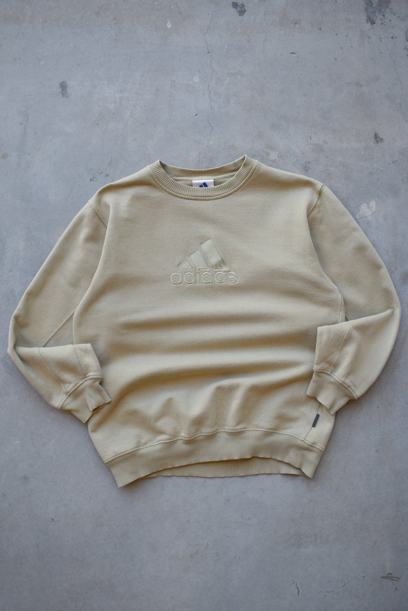 Adidas Tan Embroidered Spellout Crewneck — 1990s (S) - Retrospective Store