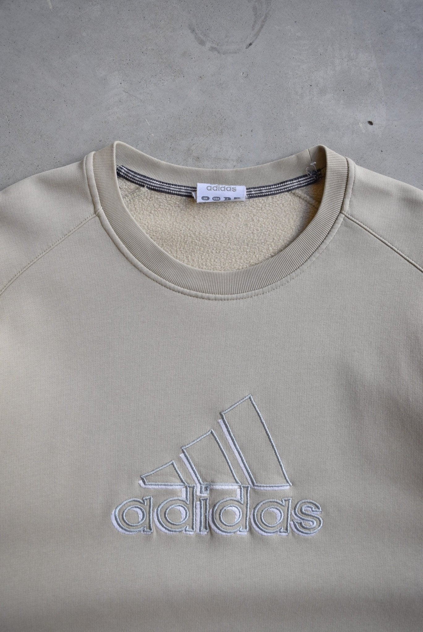 Adidas Tan Embroidered Spellout Crewneck — 2000s (L) - Retrospective Store