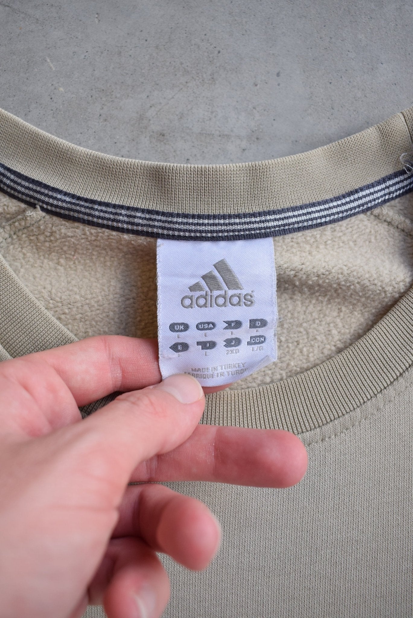 Adidas Tan Embroidered Spellout Crewneck — 2000s (L) - Retrospective Store