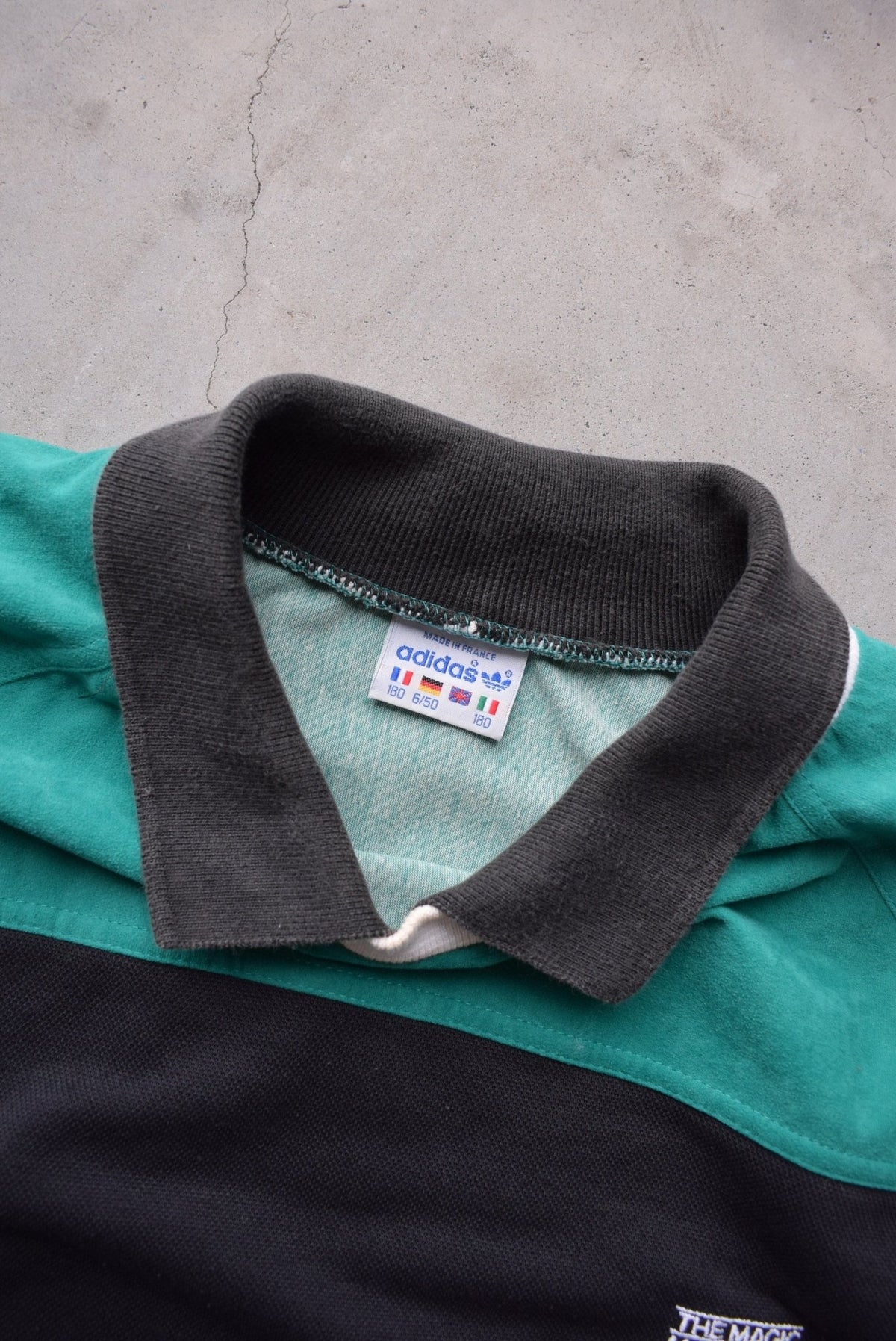 Adidas 'The Magic Moment of Sport' Green & Black Embroidered Collared Sweater — 1980s (L) - Retrospective Store