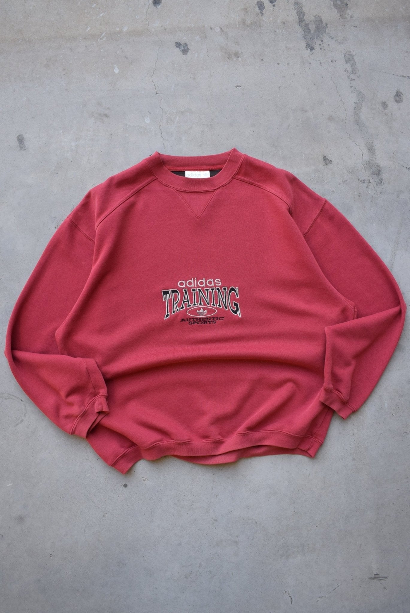 Adidas Training Red Embroidered Spellout Crewneck — 1990s (S/M) - Retrospective Store