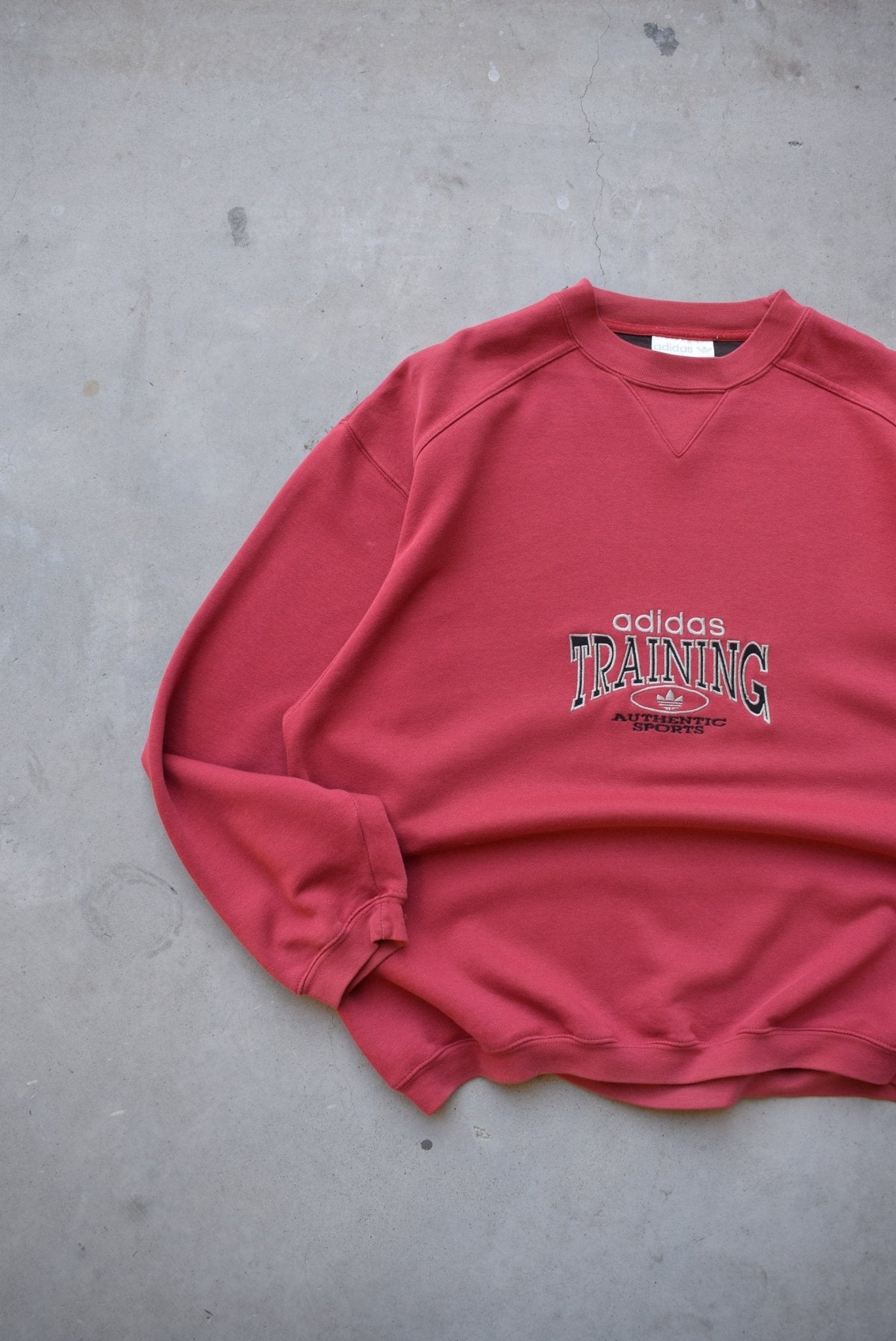 Adidas Training Red Embroidered Spellout Crewneck — 1990s (S/M) - Retrospective Store