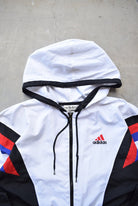 Adidas White & Black Embroidered Logo Spray Jacket — 1990s (M) - Retrospective Store