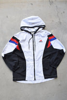 Adidas White & Black Embroidered Logo Spray Jacket — 1990s (M) - Retrospective Store