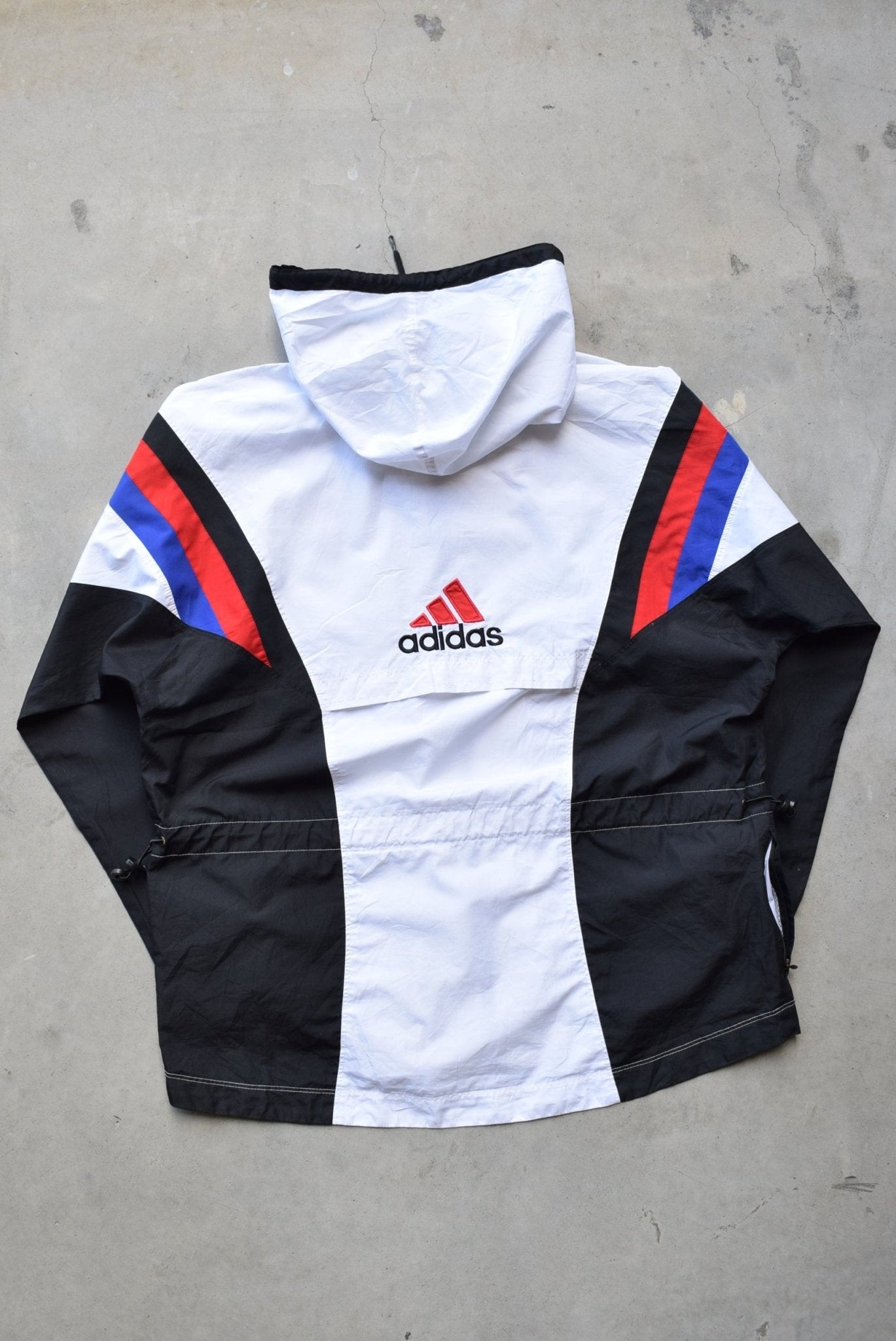 Adidas White & Black Embroidered Logo Spray Jacket — 1990s (M) - Retrospective Store
