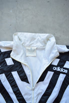Adidas White & Black Embroidered Spellout Jacket — 1990s (M) - Retrospective Store