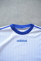 Adidas White & Blue Embroidered Spellout Jersey — 1990s (XL) - Retrospective Store