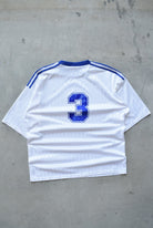 Adidas White & Blue Embroidered Spellout Jersey — 1990s (XL) - Retrospective Store
