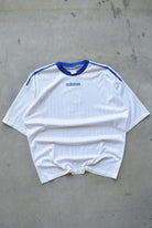 Adidas White & Blue Embroidered Spellout Jersey — 1990s (XL) - Retrospective Store