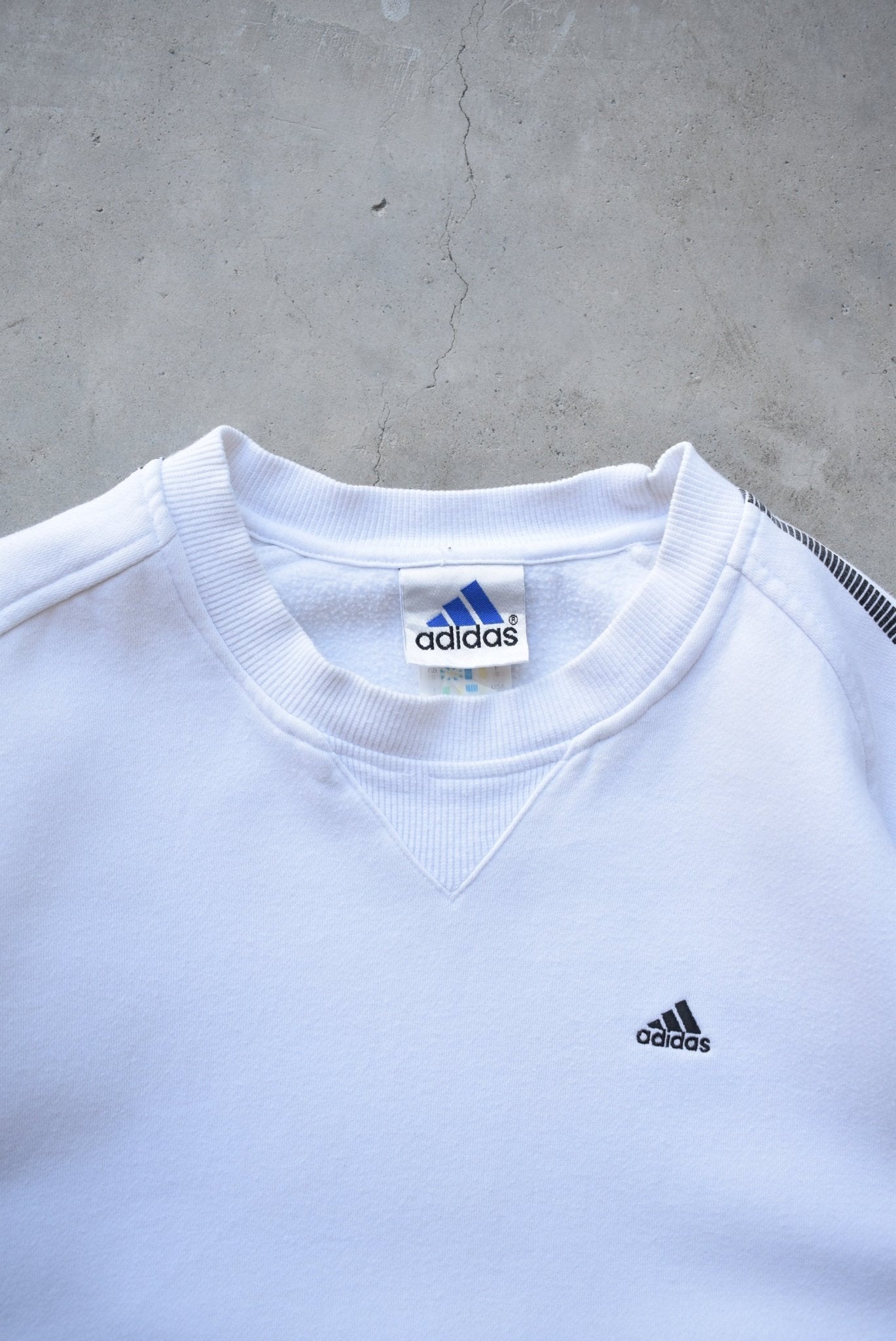 Adidas White Embroidered Logo Crewneck — 1990s (S) - Retrospective Store