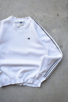 Adidas White Embroidered Logo Crewneck — 1990s (S) - Retrospective Store