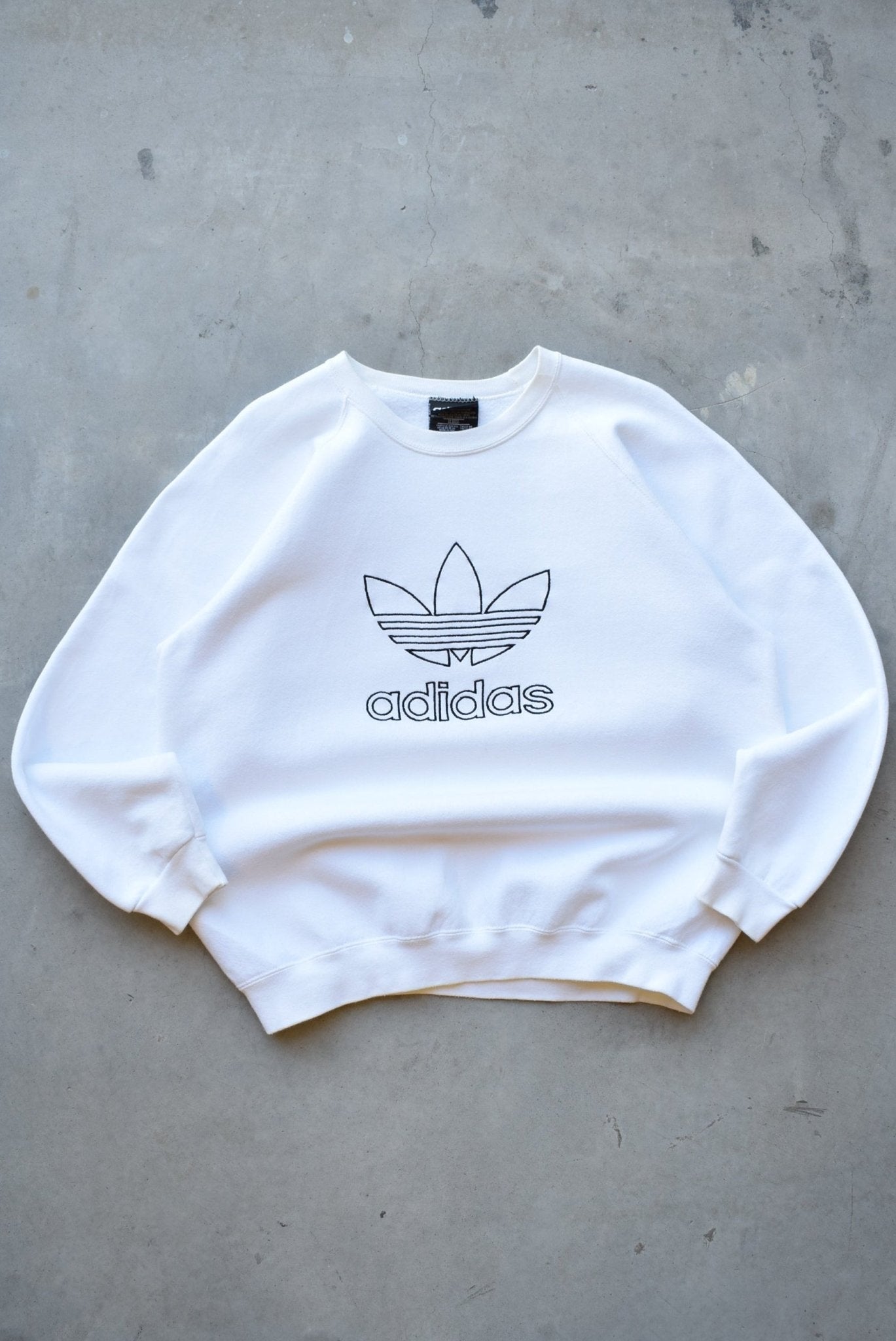 Adidas White Embroidered Spellout Crewneck — 1990s (M/L) - Retrospective Store