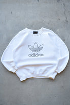 Adidas White Embroidered Spellout Crewneck — 1990s (M/L) - Retrospective Store