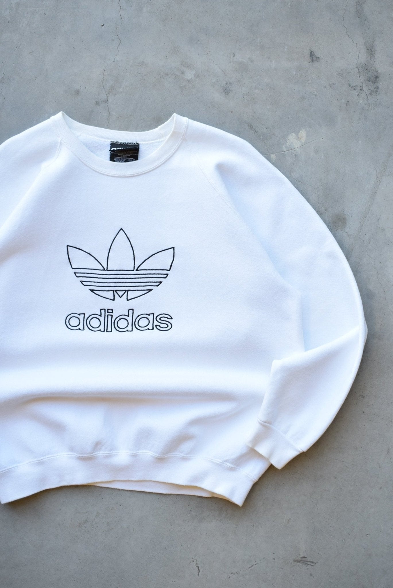 Adidas White Embroidered Spellout Crewneck — 1990s (M/L) - Retrospective Store