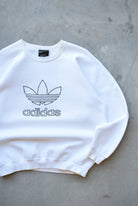 Adidas White Embroidered Spellout Crewneck — 1990s (M/L) - Retrospective Store