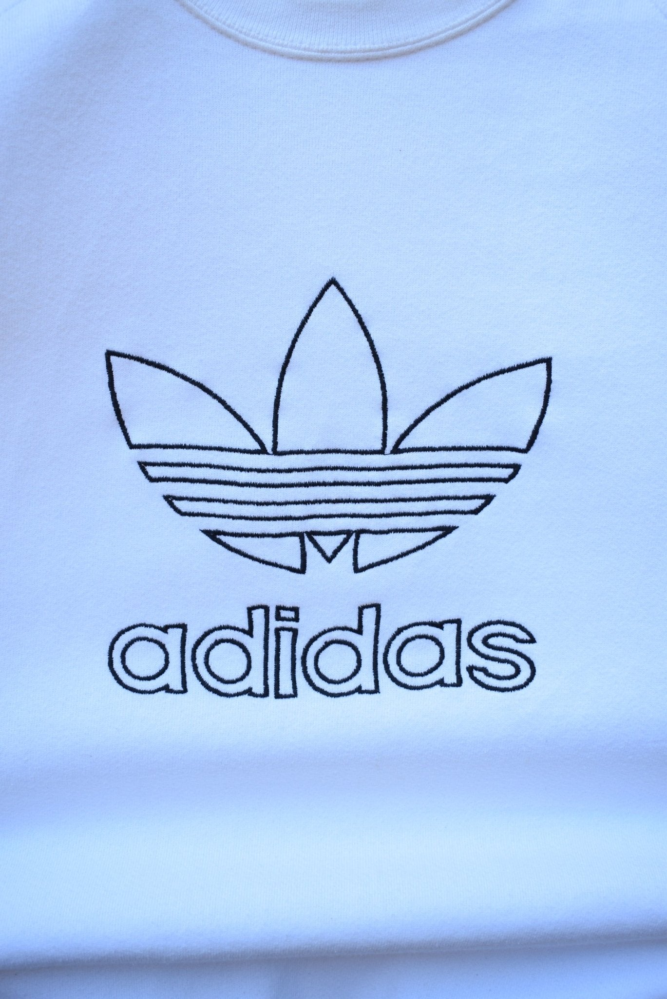 Adidas White Embroidered Spellout Crewneck — 1990s (M/L) - Retrospective Store