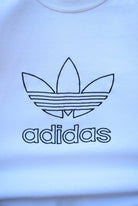 Adidas White Embroidered Spellout Crewneck — 1990s (M/L) - Retrospective Store