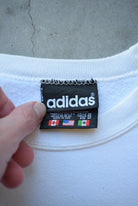 Adidas White Embroidered Spellout Crewneck — 1990s (M/L) - Retrospective Store