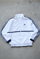 Adidas White Embroidered Spellout Jacket — 1990s (L) - Retrospective Store