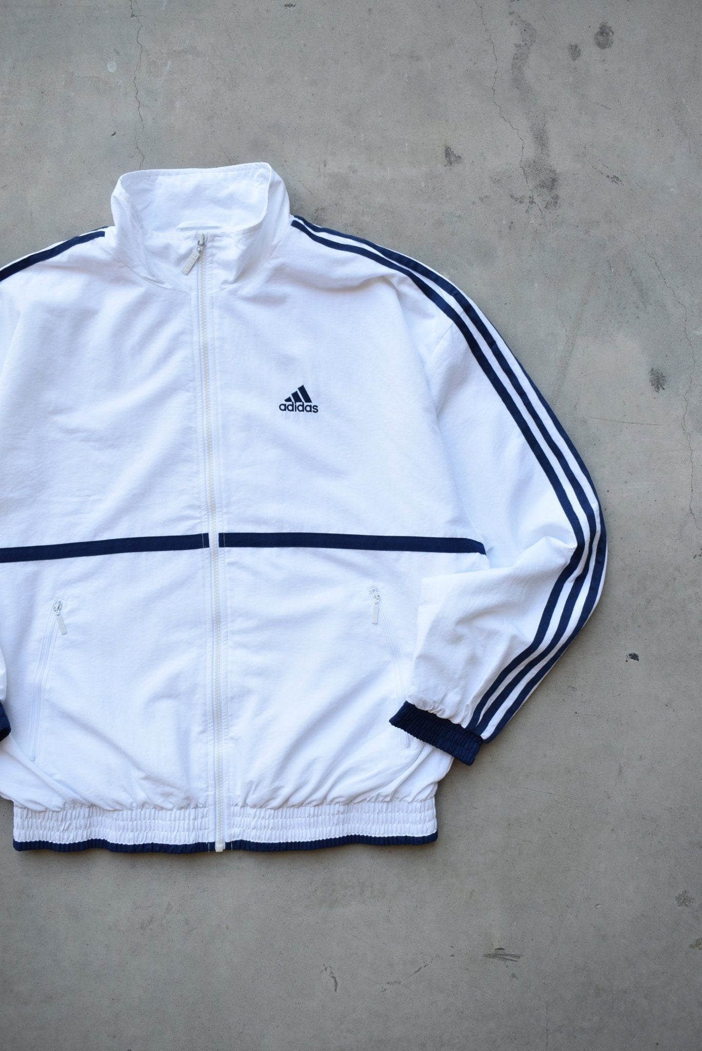 Adidas White Embroidered Spellout Jacket — 1990s (L) - Retrospective Store