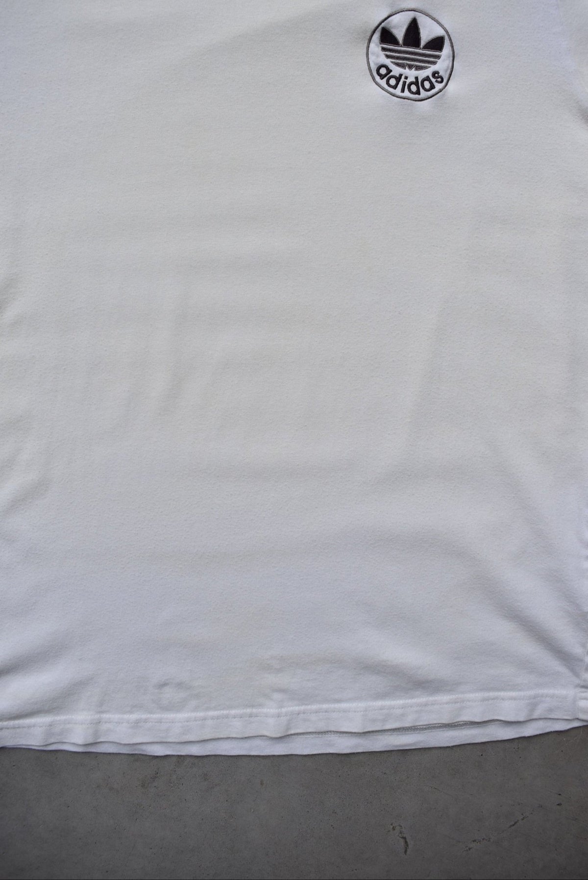 Adidas White Embroidered Spellout Tee — 1990s (L) - Retrospective Store