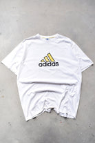 Adidas White Embroidered Spellout Tee — 1990s (XXL) - Retrospective Store