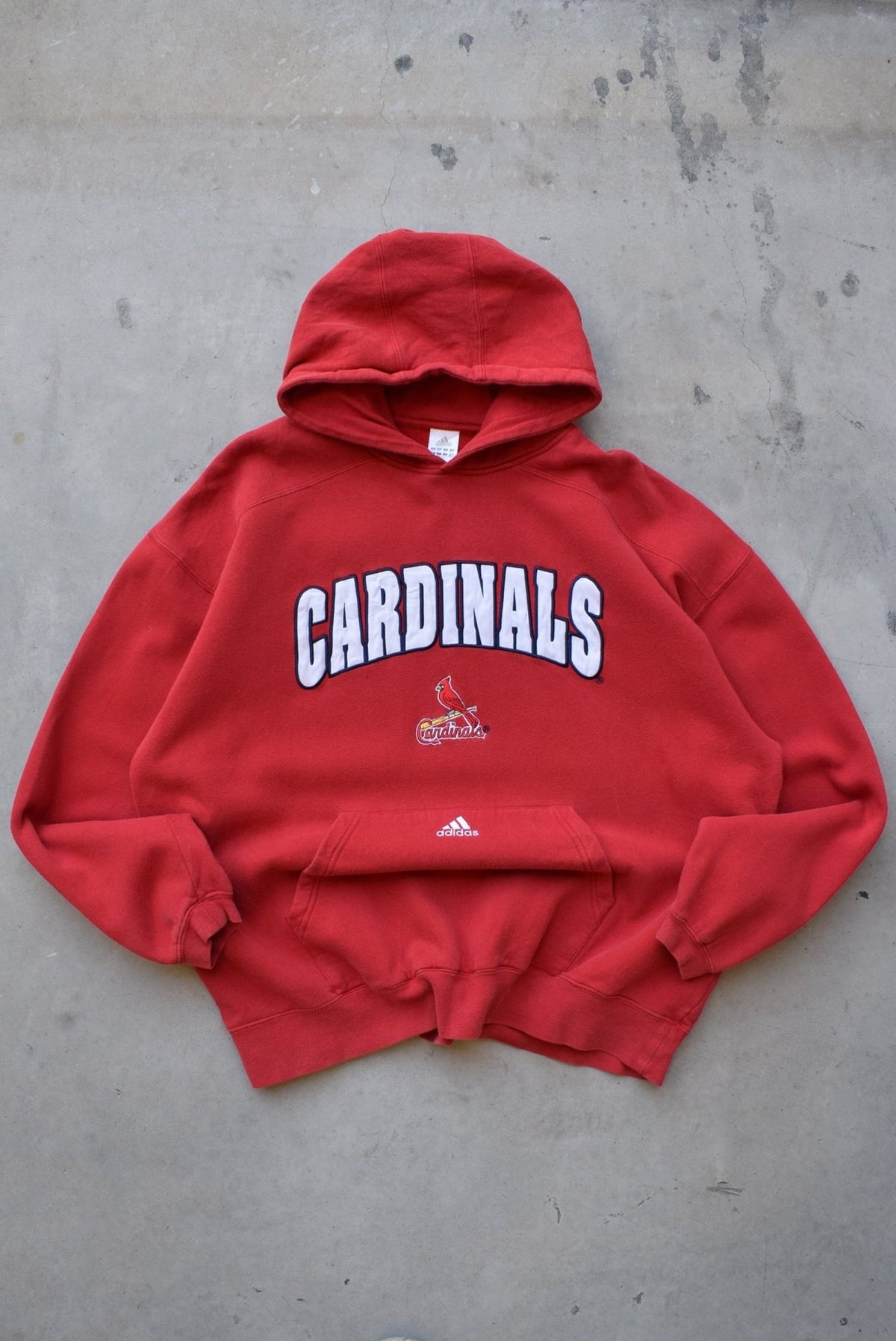 Adidas x MLB St. Louis Cardinals Red Embroidered Spellout Hoodie — 2000s (XXL) - Retrospective Store