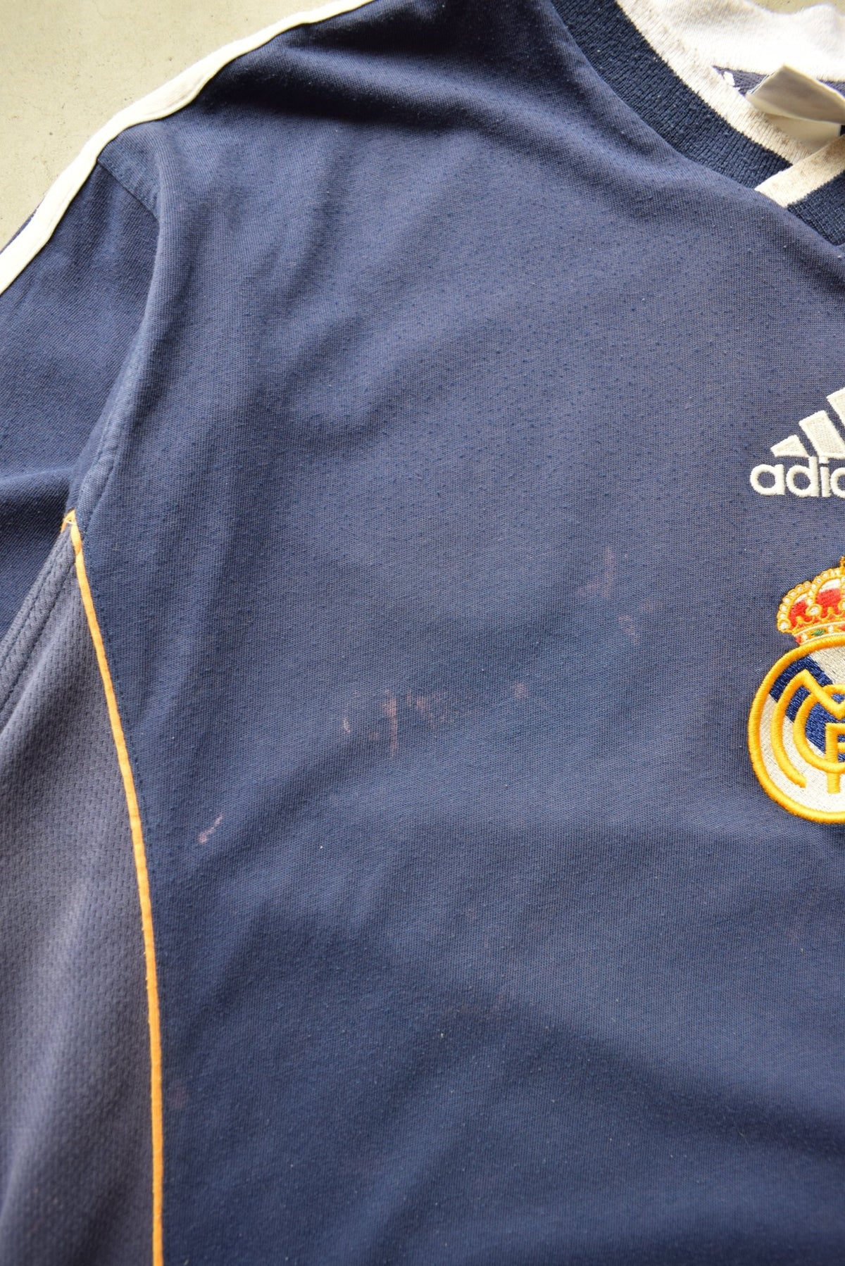 Adidas x Real Madrid FC Navy Embroidered Tee — 1990s (XL) - Retrospective Store