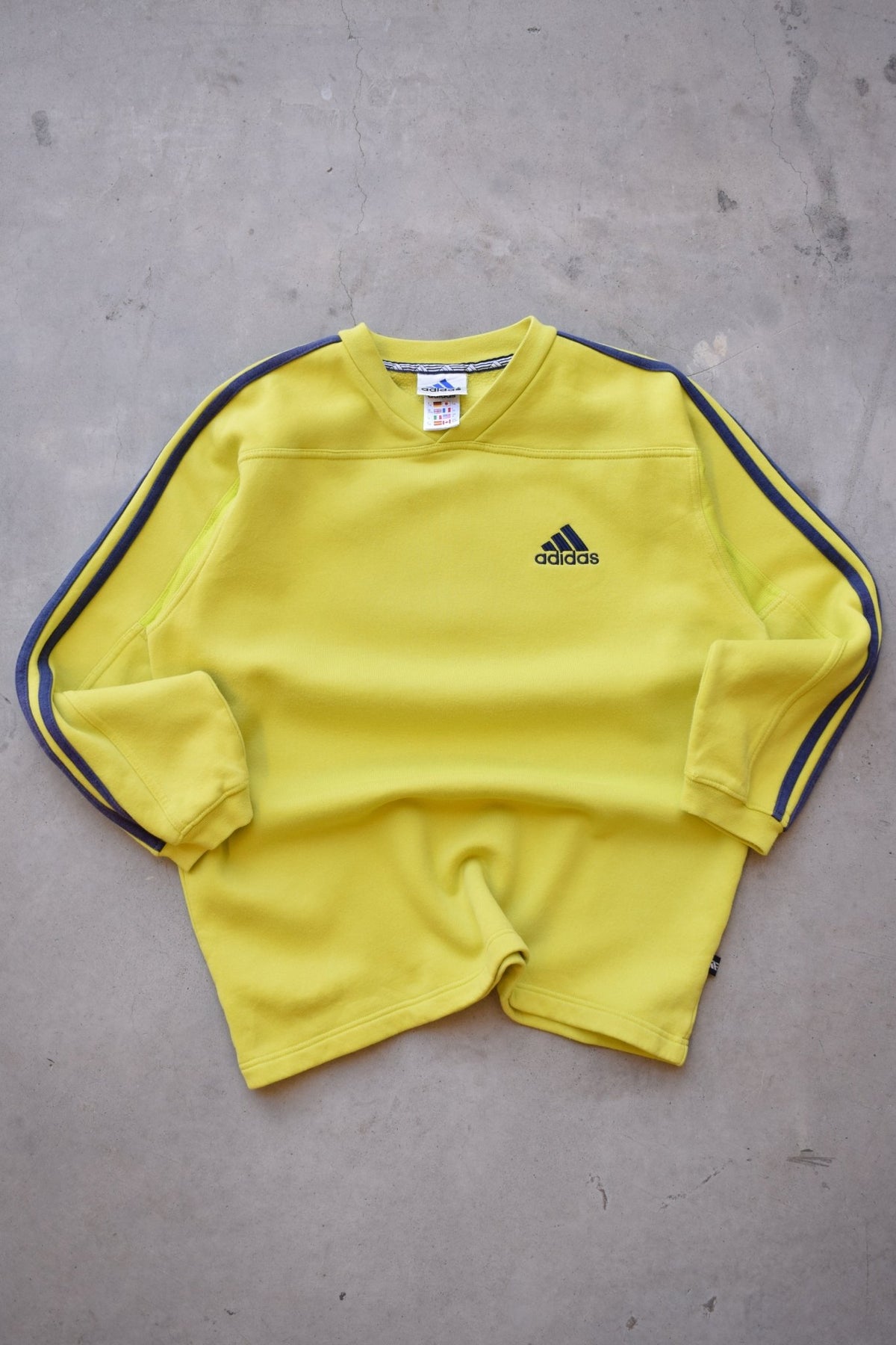 Adidas Yellow Embroidered Spellout Crewneck — 1990s (M) - Retrospective Store
