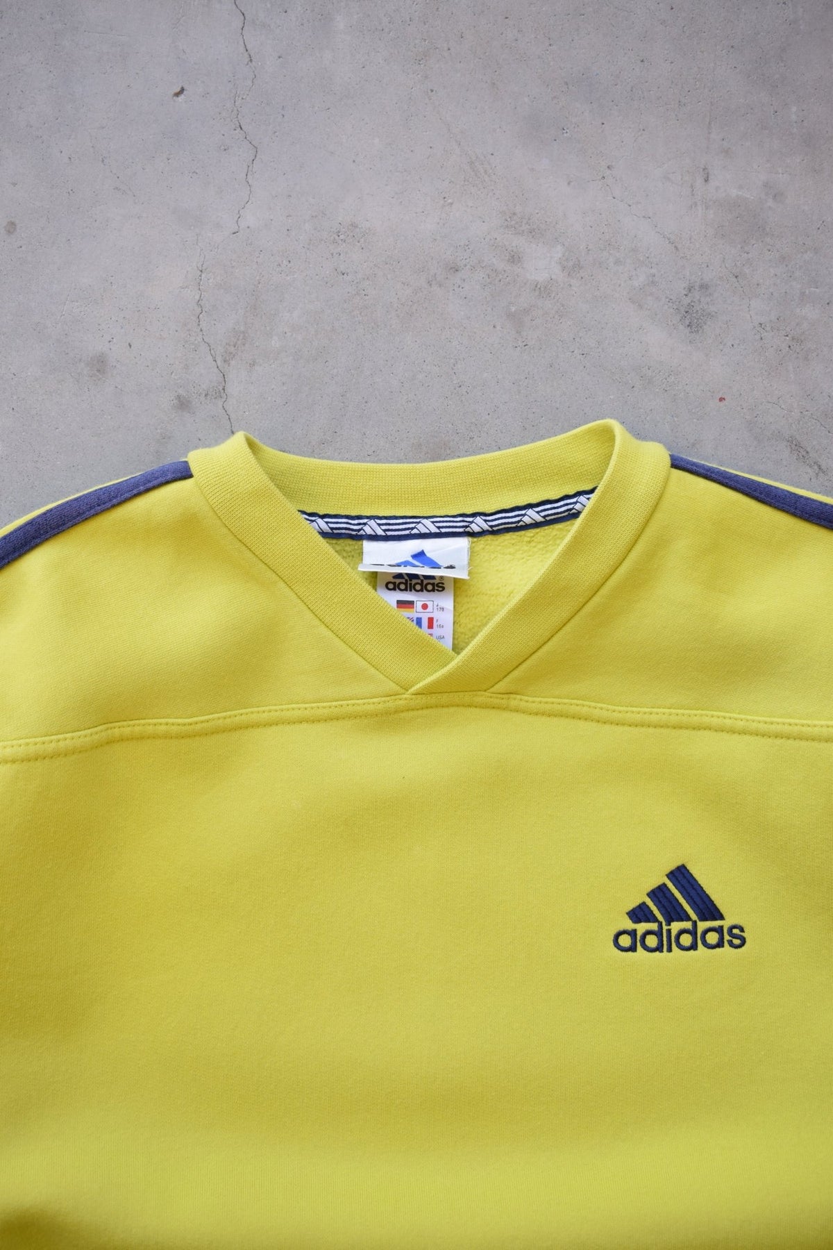 Adidas Yellow Embroidered Spellout Crewneck — 1990s (M) - Retrospective Store
