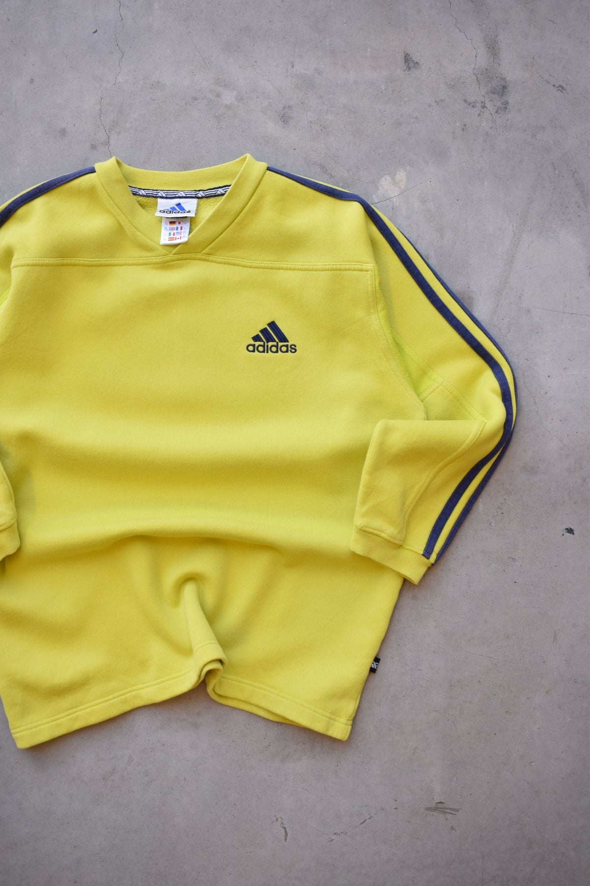 Adidas Yellow Embroidered Spellout Crewneck — 1990s (M) - Retrospective Store