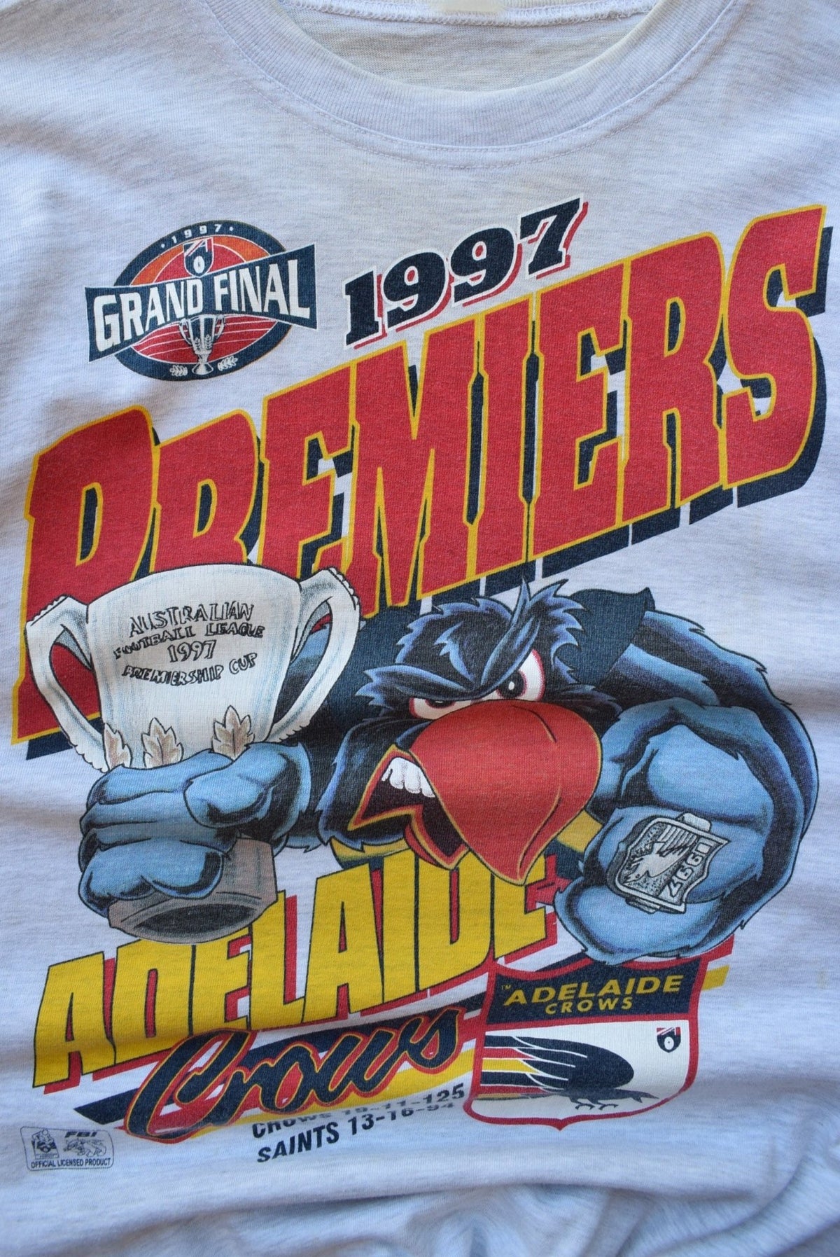 AFL Adelaide Crows Premiers Grey Graphic Tee — 1997 (M) - Retrospective Store