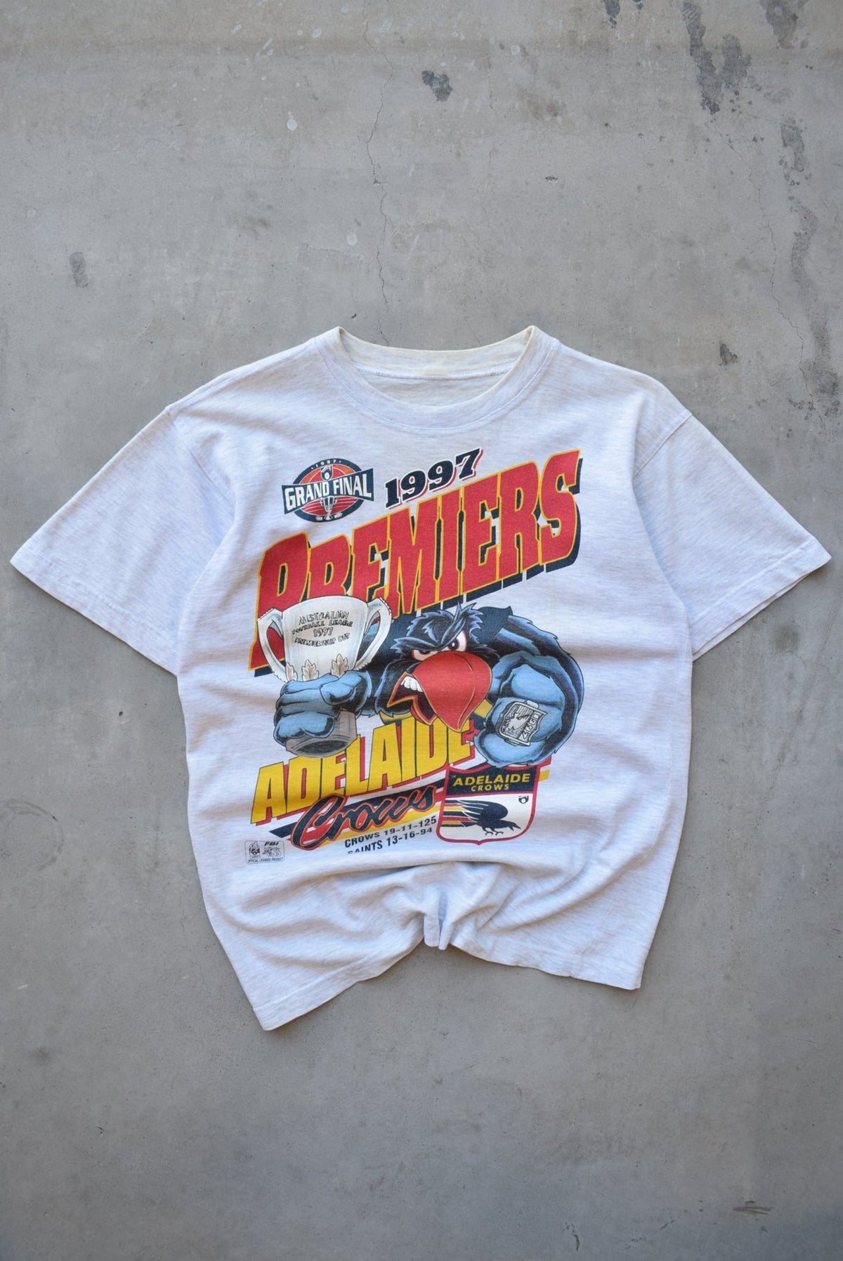 AFL Adelaide Crows Premiers Grey Graphic Tee — 1997 (M) - Retrospective Store