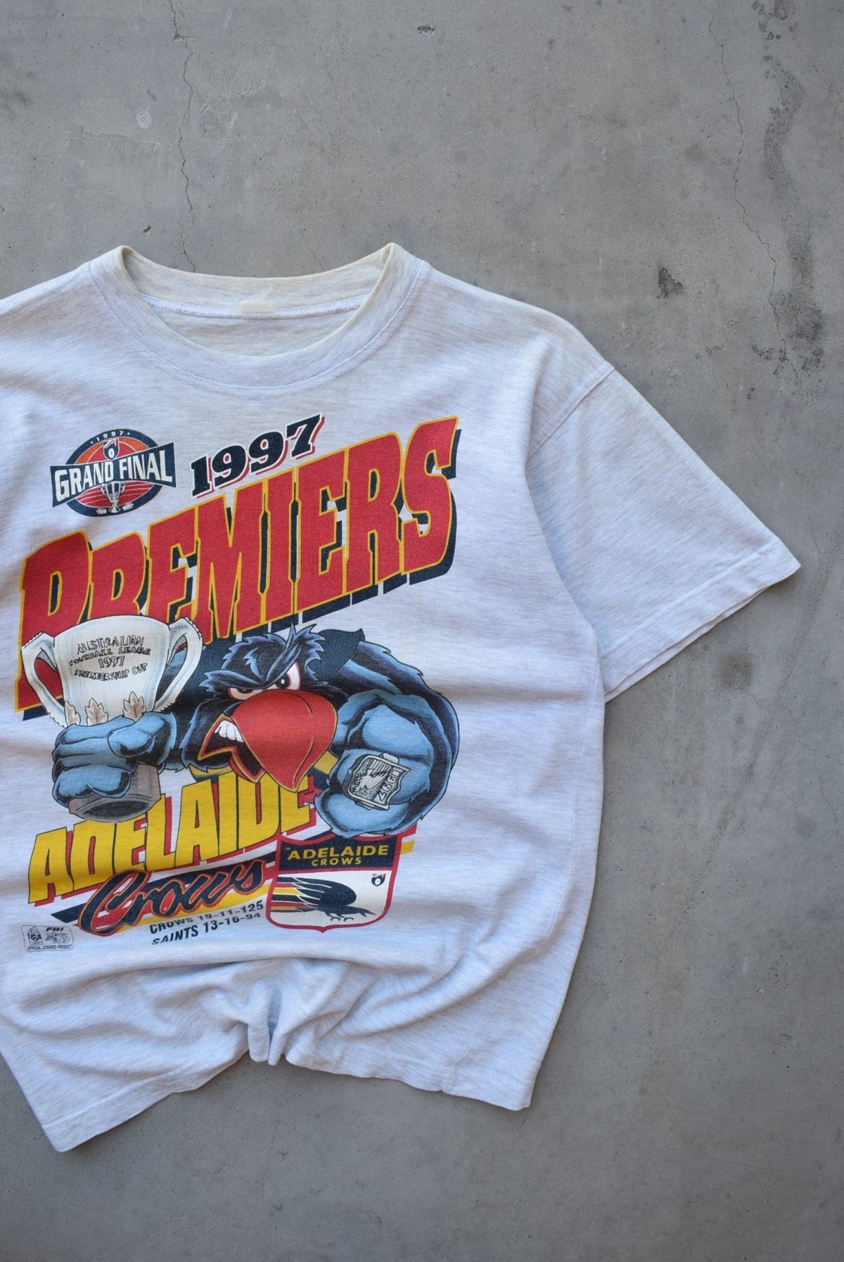 AFL Adelaide Crows Premiers Grey Graphic Tee — 1997 (M) - Retrospective Store